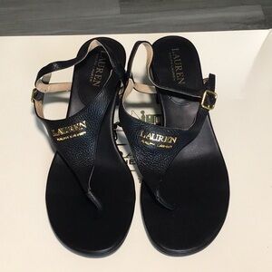Lauren Ralph Lauren Women's Black Leather Thong Sandals